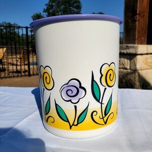 Tupperware NEW One Touch Canister●Purple & Yellow Flowers●Purple Seal●CUTE!!!